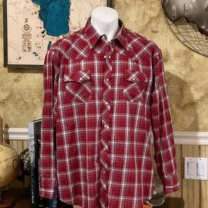 Wrangler Red Plaid Snap Down Western Shirt. Cowboy Vibes. XXL
